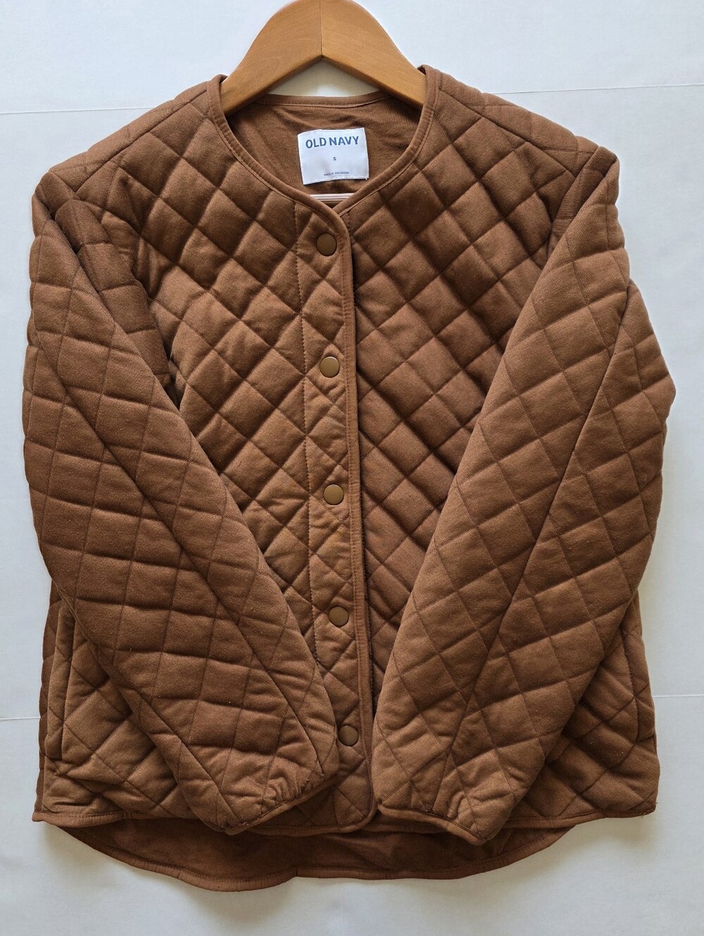 Old Navy Brown Textured Quilted Snap Jacket S Lightweight Pockets Classic Boho